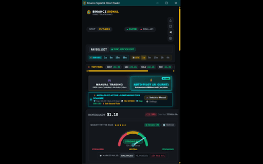 Binance Signal & Direct Trader :: Real-time crypto screening, predictive technical signals, automated trade setups, and direct Binance Spot & Futures trading.