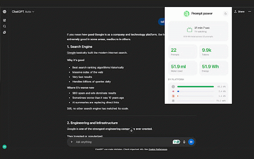 Prompt Power :: Track the energy footprint of your AI prompts across Claude, ChatGPT, Gemini, and Perplexity