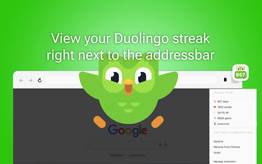 Duolingo Streak :: Display duolingo streak next to the address bar