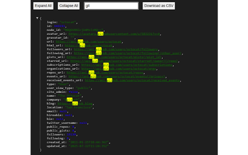 UD Advanced JSON Viewer, CSV Download :: Formats JSON with collapsible tree view,search and Download in CSV
