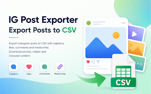 IG Post Exporter: Export Posts to CSV :: Export Instagram posts to CSV with captions, likes, comments and media links. Download photos, videos and carousel content.