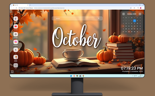 October 2025 Calendar Wallpaper :: Beautiful October wallpaper featuring fall foliage, Halloween themes, harvest season, and autumn's peak colors.