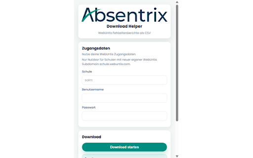 Absentrix Download Helper :: Importiere WebUntis Fehlzeitenberichte direkt in Absentrix (ohne Datei-Download).