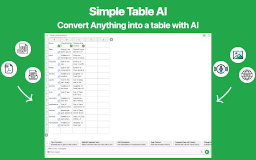 Simple Table AI: Note with AI :: Note as Table / Sheet simply