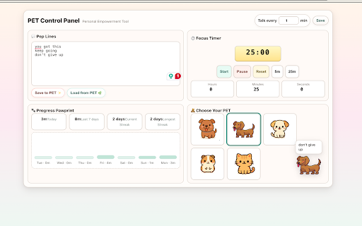 PET — Personal Encouragement Tool :: A tiny floating pet that cheers you on.