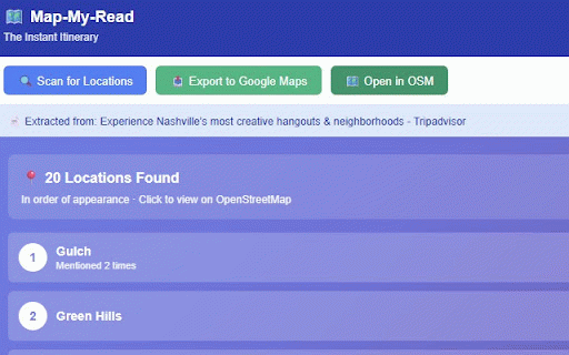 Map-My-Read (The Instant Itinerary) :: AI-powered location extraction from travel articles with interactive map visualization