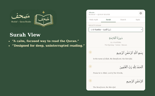Mushaf — Quran Reader :: Read and search the Quran, explore surahs with translations in multiple languages in a clean, distraction-free interface.