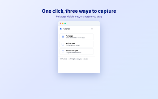 FullShot - Full Page Screenshot & Scrolling Screen Capture Tool :: Full-page, scrolling, visible & region screenshots — then annotate with arrows, blur, text & crop. 100% local. PNG/JPG/PDF.