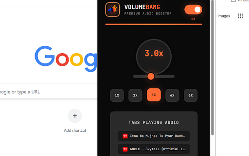 Volume Bang - Premium Audio Booster :: Boost volume up to 6x across any tab. Unleash powerful, crystal-clear audio on any site with our one-click sound amplifier.