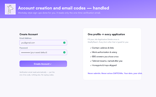 GiraffyReach Auto-Apply :: Fills job applications on ATS sites from your GiraffyReach profile. You review and submit — it never submits for you.