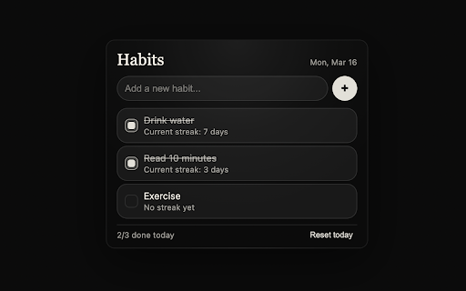 28 Days Habit Tracker :: Track daily habits in your toolbar.