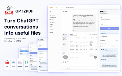 ChatGPT PDF Export :: Export ChatGPT conversations locally as PDF, HTML, Markdown, or JSON with images, code, and selected messages.