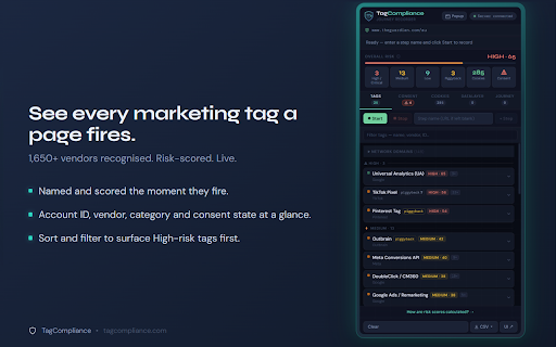 TagCompliance: Tag, Cookie & Consent Audit :: Audit marketing tags, cookies, consent and dataLayer events on any website. Detect GDPR pre-consent violations.