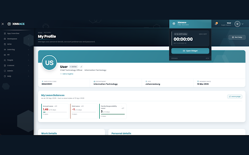 Xinnace Time Tracker :: Clock in, track breaks and clock out of your Xinnace workspace, straight from your browser.