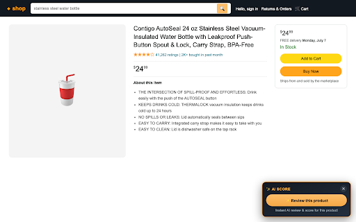 AI Product Reviewer for Amazon :: Instant AI review and score (out of 10) on every Amazon product page — know if it's worth buying before you spend a cent.