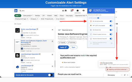 Job Eligibility Scanner :: Scans LinkedIn jobs for eligibility restrictions: visa sponsorship, OPT, citizenship, security clearance, and work authorization.