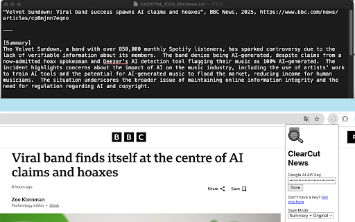 ClearCut News :: Extract and summarize news articles using Google AI.