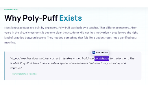 Poly-Puff Vault :: Save vocabulary, expressions and sentences to your Poly-Puff Vocabulary Vault from any page.