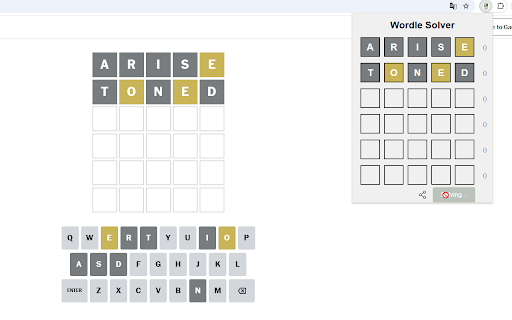 Wordle Solver - Your Wordle Wingman :: Get smart hints for your Wordle game! This extension analyzes your current game and suggests optimal next guesses.