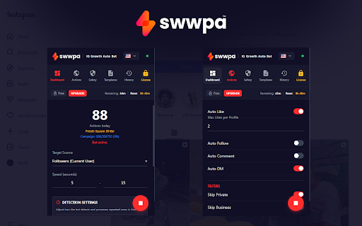 Swwpa™ — #1 SMM Panel. Social Media Marketing Services :: Smart automation bot for Instagram™. Auto follow, like, comment and DM to boost exposure and gain real followers. By Heartize™.