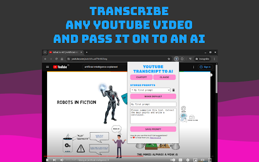 YouTube Transcript to AI :: Send YouTube transcripts to ChatGPT or Claude