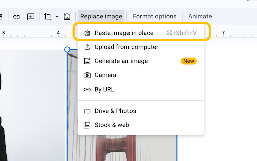 Image Paste in Place Google Slides :: Replace a selected Google Slides image with a clipboard image while preserving its position.