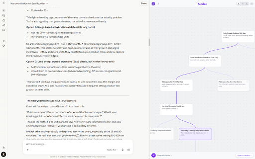 Nodea Tree — Branch Maps for Claude, ChatGPT & Gemini :: Surfaces the hidden branch tree of your Claude, ChatGPT & Gemini chats as a visual map. Open the full tree in Nodea.