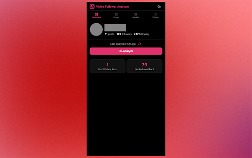 Vivies Follower Analyzer for Instagram :: Personal analytics dashboard for Instagram - view your own post engagement, story statistics, and follower information.