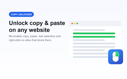 Enable Copy, Paste & Right Click - Allow Select & Copy Text :: Enable copy, paste, text selection & right-click on sites that block them. Works instantly, even where other unlockers fail.