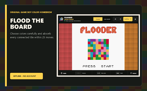 Flooder — Color Puzzle :: Play Flooder offline in Chrome: the original Game Boy Color puzzle plus a quick local color challenge.