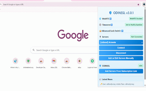 ODINSSL WebRTC/Timezone/Proxy Manager :: Manage proxies, block WebRTC leaks, change timezone, and lock sites to IP.