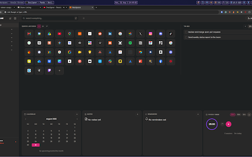 Nestpane :: Replaces the new tab with a local-first dashboard: bookmarks, notes, tasks, focus timer, optional Drive sync.