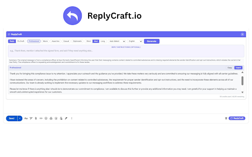 ReplyCraft - AI Email Reply Assistant :: Generate smart, professional email replies powered by AI. Works in Gmail, Outlook Web, Yahoo Mail & more.