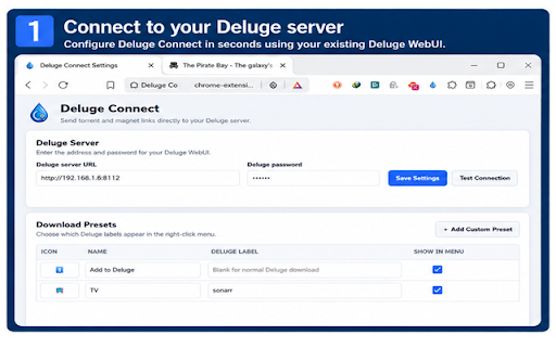 Deluge Connect :: Send torrent and magnet links directly to your Deluge server.