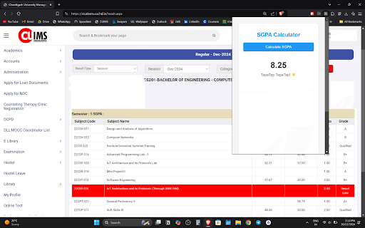SGPA Calculator :: Calculate SGPA from CUIMS Result Page