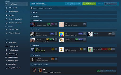 Steam Friends Manager :: Bring structure to Steam friends: custom groups, personal notes, tags, drag-and-drop, and one-step bulk moves.