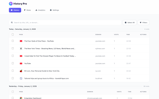History Pro - Advanced Browsing History Manager :: Intelligent, privacy-first browser history manager with smart automation and deep insights
