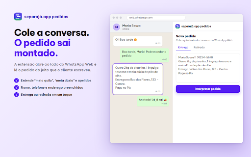 separajá.app pedidos :: Cole o texto do pedido do WhatsApp Web e envie para o painel separajá.