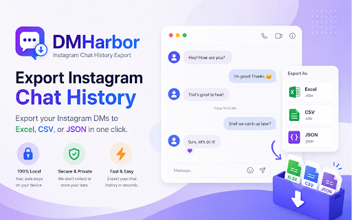 DMHarbor: Instagram Chat History Export :: Instagram export chat history to Excel, CSV, or JSON. Save DMs locally from your signed-in browser.