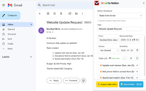 Gmail to Notion :: Gmail 이메일을 Notion 데이터베이스에 할 일로 저장