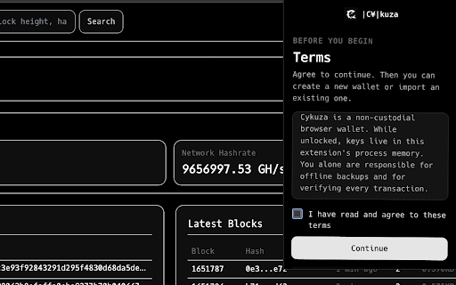 Cykuza Wallet :: Non-custodial Cyberyen wallet. Keys never leave your device. Encrypted vault ciphertext only — no telemetry, no cloud.