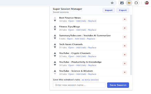 Super Session Manager :: Session Manager for Chrome helps you save, organize, restore, and share browser tab sessions easily for free.