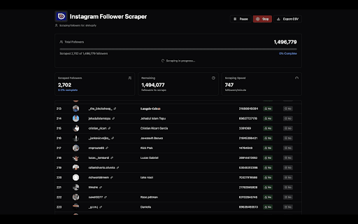 Instagram Follower Scraper :: Efficiently scrape Instagram followers with advanced features: Configurable throttling, CSV export