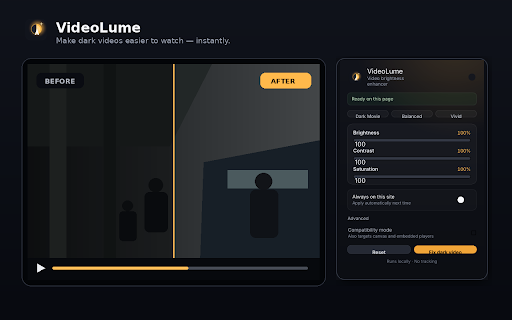 VideoLume - Video Brightness Enhancer :: Brighten dark videos and fine-tune contrast and color directly in your browser.