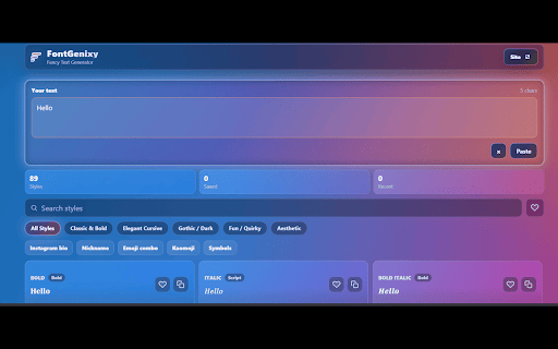 FontGenixy - Fancy Text Generator :: Generate stylish Unicode fancy text for bios, usernames, nicknames, gaming profiles, and social media captions.