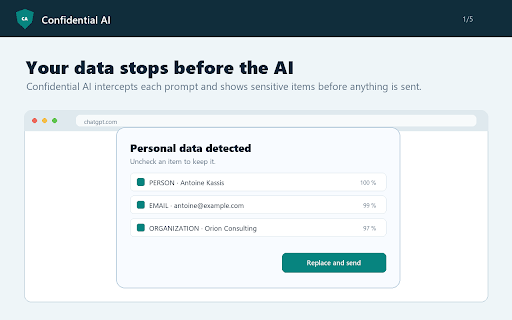 Confidential AI :: Detects and locally anonymizes personal data before a prompt is sent to an AI service.