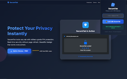 SecureTab - Privacy Lock & PIN Protector :: Instantly lock any tab with secure PIN protection. Real-time privacy locking without refresh - premium security extension.