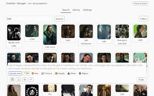 Chatbot Manager :: Chatbot toolkits, character card library, greeting generation and character search.