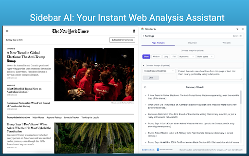 Sidebar AI :: AI-powered side panel for summarizing and analyzing web pages, selected text, and web links.