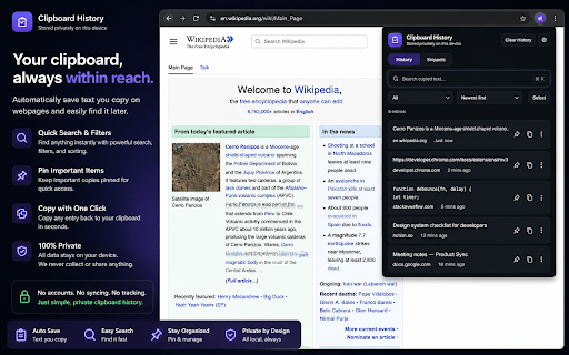 Clipboard History :: A private, local history of text copied from webpages.